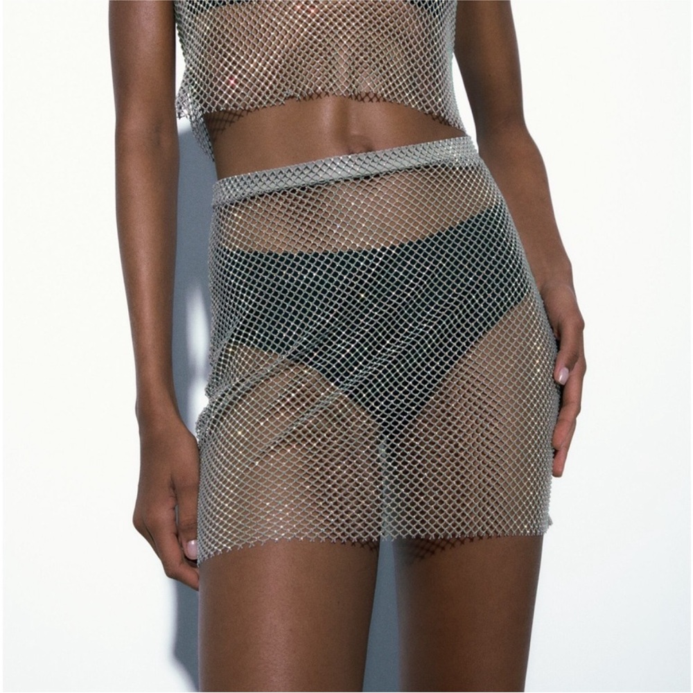 Zara RHINESTONE MESH MINI SKIRT